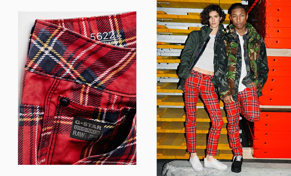 Коллаборация Фаррелла Уильямса и GStar Raw коллекция цветных джинсов | Vogue
