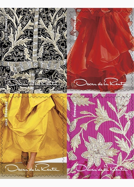 Почтовые марки Oscar de la Renta с изображениями фрагментов самых известных работ кутюрье | Vogue