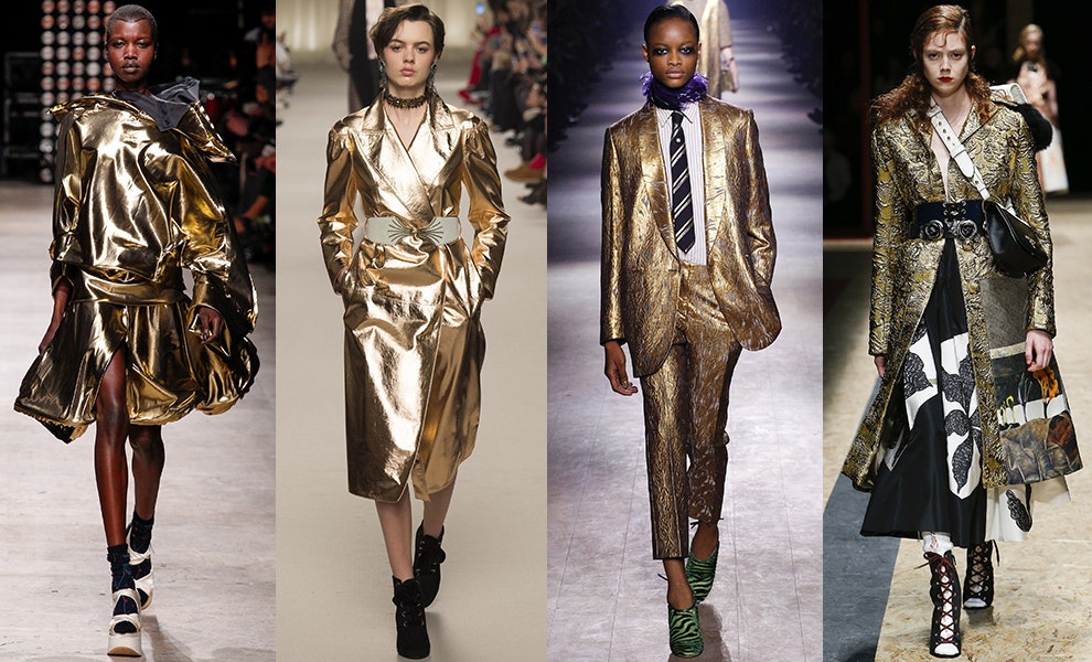 Вечерние наряды для Нового года оттенки золотого серебряного и бронзового | Vogue