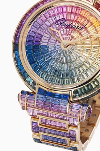 Часы Chopard Imperiale радужный узор из сапфиров на циферблате и браслете | Vogue
