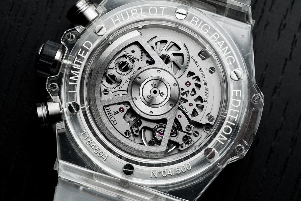 Прозрачные намерения Hublot часы Big Bang Sapphire Unico