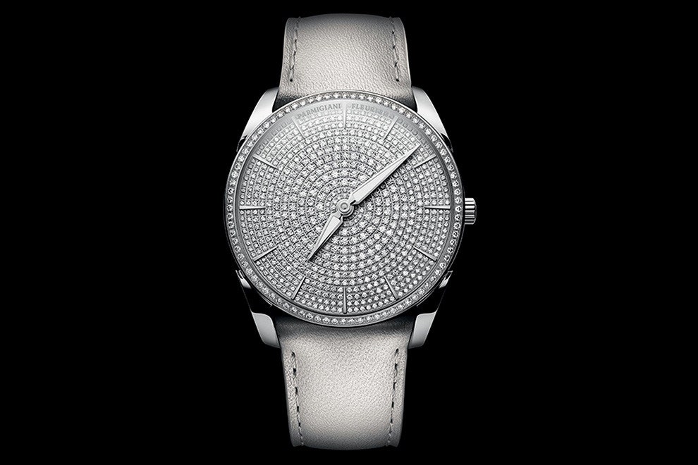 Ювелирные часы Tonda 1950 Parmigiani Clarity с циферблатом инкрустированным бриллиантами | Vogue
