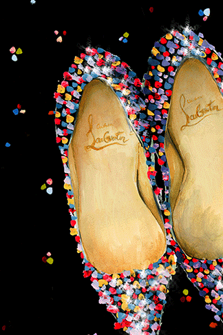 Коллекция Claire du Lune Christian Louboutin обувь из черной замши с разноцветными стразами | Vogue