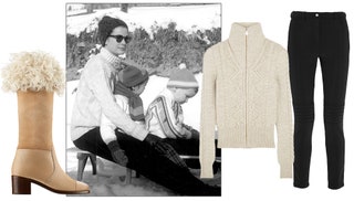 Грейс Келли. Сапоги из дубленой кожи Chanel 1400 euro свитер на молнии Isabel Marant 720 еuro штаны для катания Fusalp...