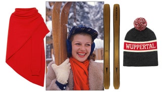 Рита Хейворт. Шарф Lemaire 500 euro лыжи из дерева Forest Ski шерстяная шапочка Isabel Marant Étoile 85 euro.