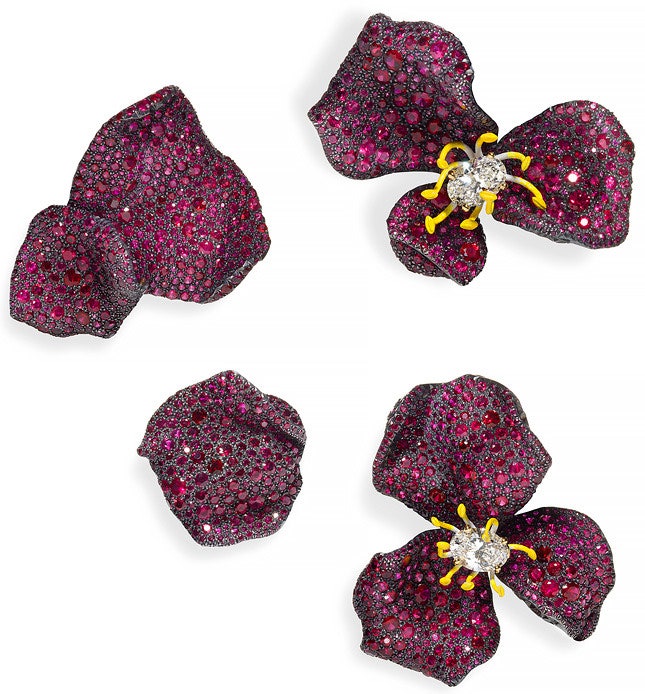 Цветы и лепестки рубиновые украшения Cindy Chao