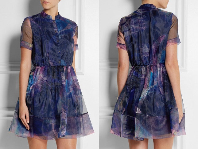 Платье Matthew Williamson из шелка и органзы синего цвета с фиолетовым отливом | Vogue