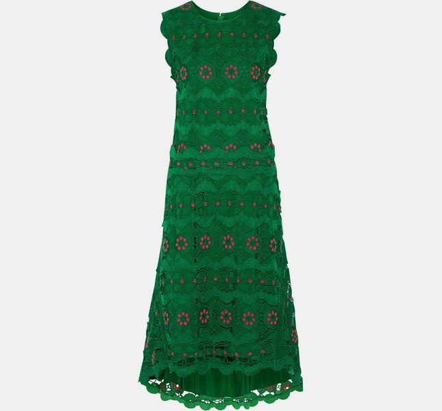 Платье Chlo из гипюрового кружева изумрудного цвета с заниженной линией талии | Vogue