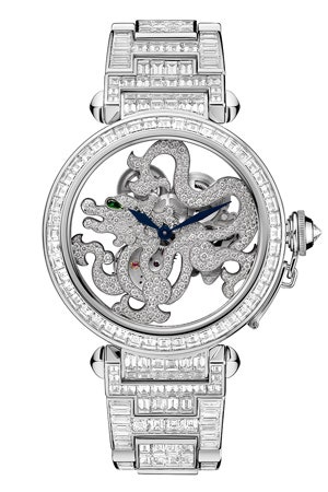 Часы Cartier Pasha Dragon Motif с бриллиантовым драконом и механизмом 9617 MC | Vogue