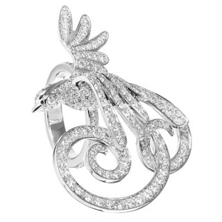 Кольцо на два пальца Oiseaux de Paradis белое золото и бриллианты.