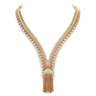Колье Zip можно носить как браслет розовое золото платина и бриллианты круглой огранки.