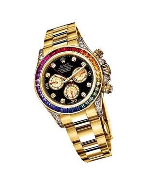Золотые часы Oyster Perpetual Cosmograph Daytona с бриллиантами и сапфирами Rolex.