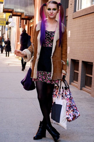 Платье винтаж дубленка Jeremy Scott сумки Mulberry обувь Nicole Farhi.