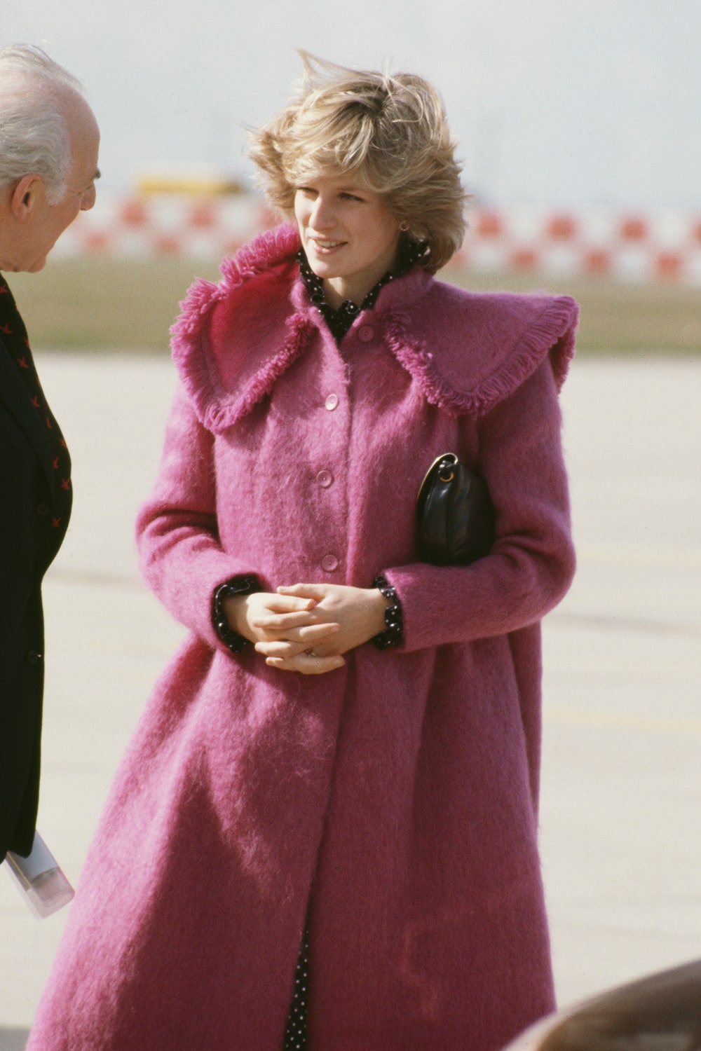 Diana Princess of Wales  wearing Bellville Sassoon maternity coat in Huddersfield UK 22nd March 1982.