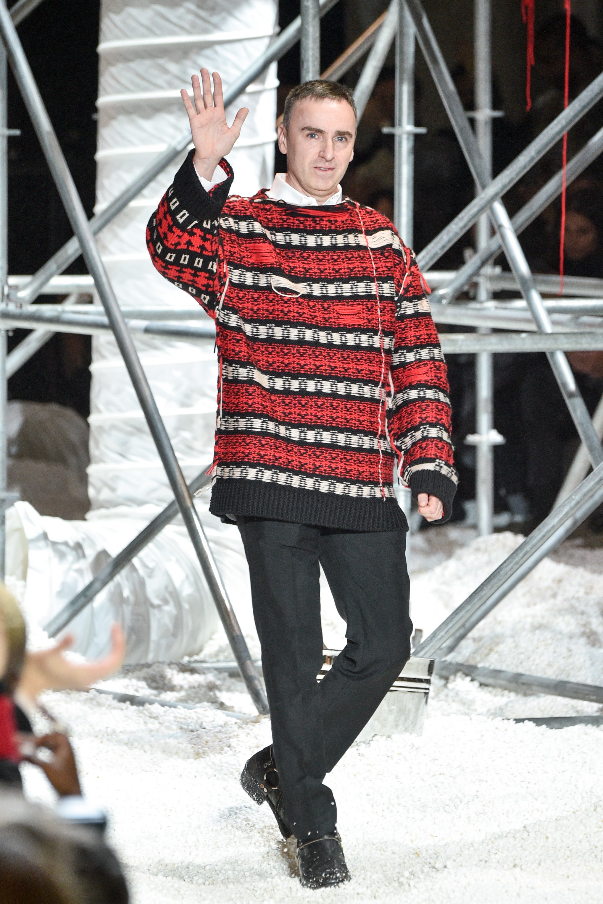 NEW YORK NY  FEBRUARY 13  Designer Raf Simons walks the runway for Calvin Klein Collection during New York Fashion Week...