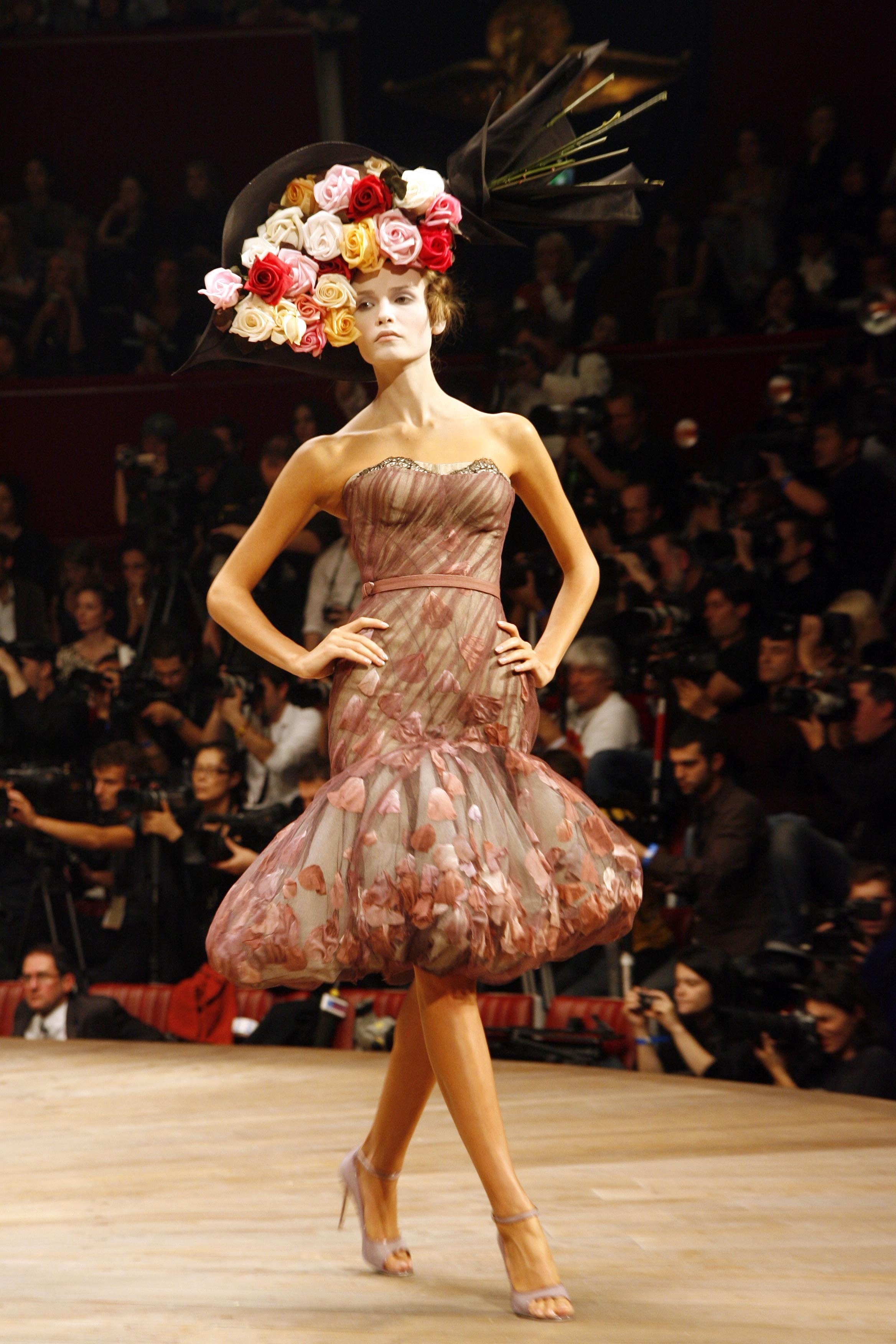 PARIS  OCTOBER 6   A model walks the runway at the Alexander McQueen Fashion Show as part of Paris Fashion Week...