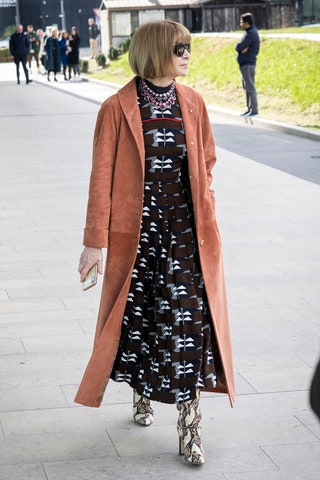 Анна Винтур на Неделе моды в Милане февраль 2020