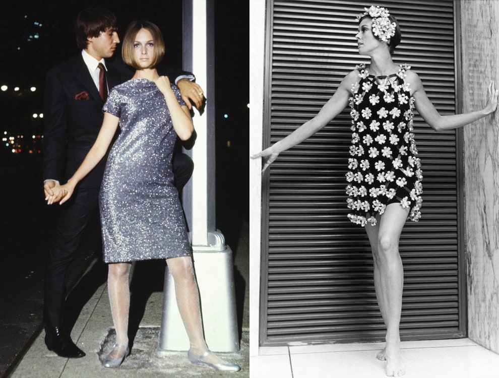 Кэй Кинг в платье Edie Gladstone и Аллен Монтойя 1965 модель в платье Paco Rabanne 1967