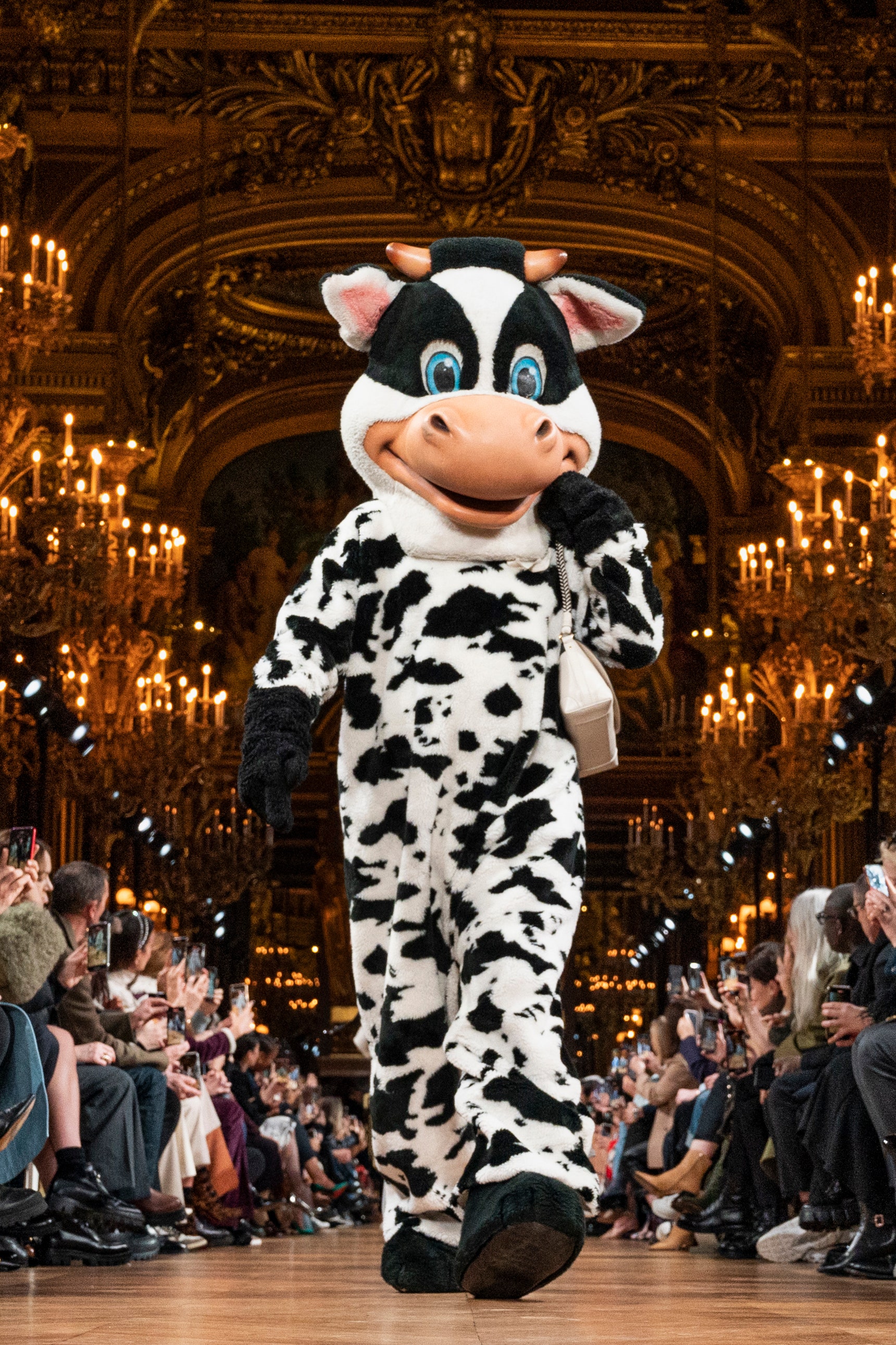 PARIS FRANCE  MARCH 02  A model dressed as cow walks the runway during the Stella McCartney as part of the Paris Fashion...