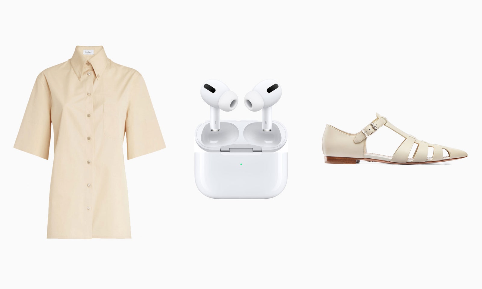 Рубашка Salvatore Ferragamo наушники Apple AirPods Pro босоножки Christian Dior — Галереи «Времена Года» Кутузовский 48