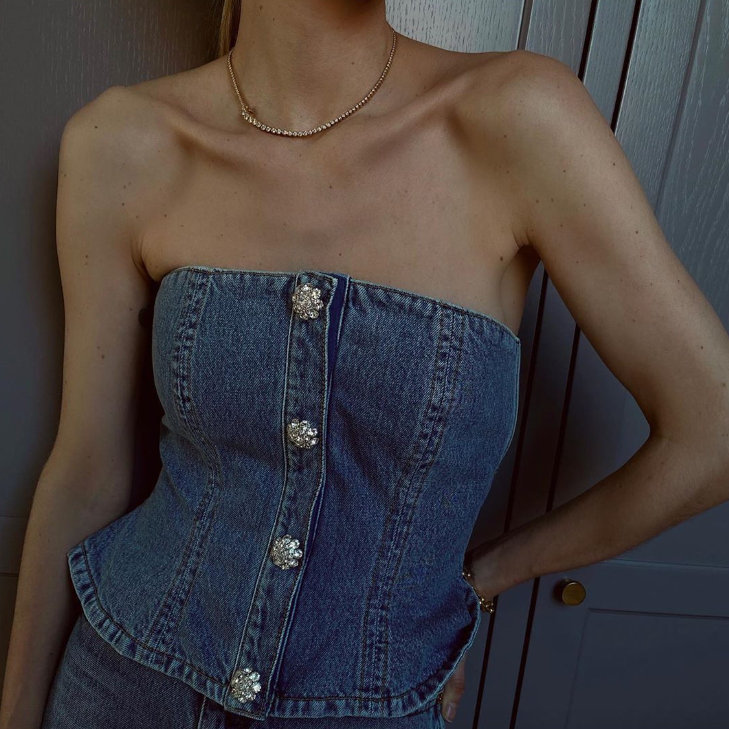 Ganni Denim Bustier Top