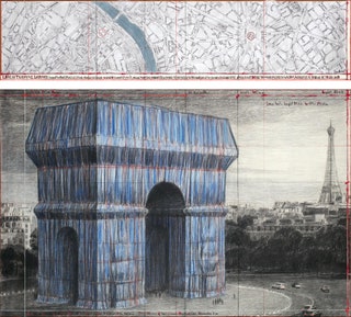 Христо. L'Arc de Triomphe Wrapped проект для Парижа рисунок 2019 года