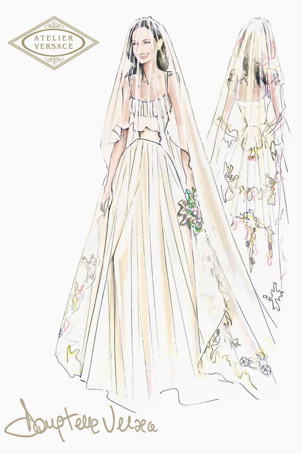 Официальный эскиз платья Анджелины Джоли созданный Atelier Versace