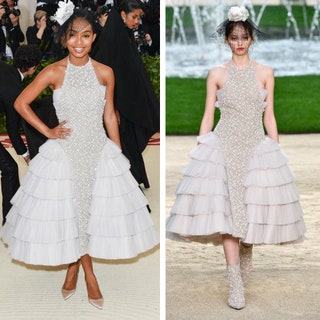 Яра Шахиди в кутюрном платье Chanel из коллекции весналето 2018 на Met Gala 2018
