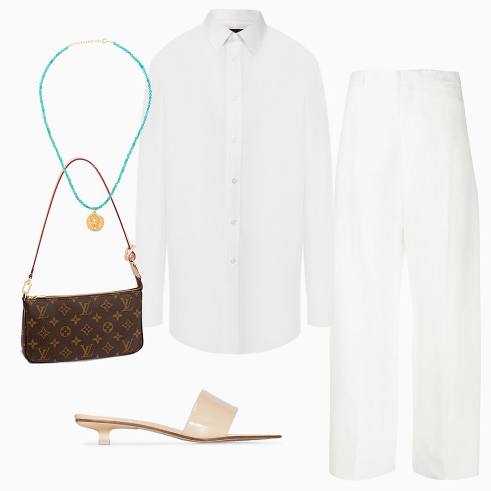 Сумка Louis Vuitton 45000 рублей louisvuitton.com колье Hermina Athens 7216 рублей farfetch.com мюли By Far 26058 рублей...