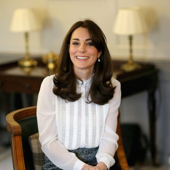 LONDON ENGLAND  FEBRUARY 17  Catherine Duchess of Cambridge talks to children from the 'Real Truth' video blog that...