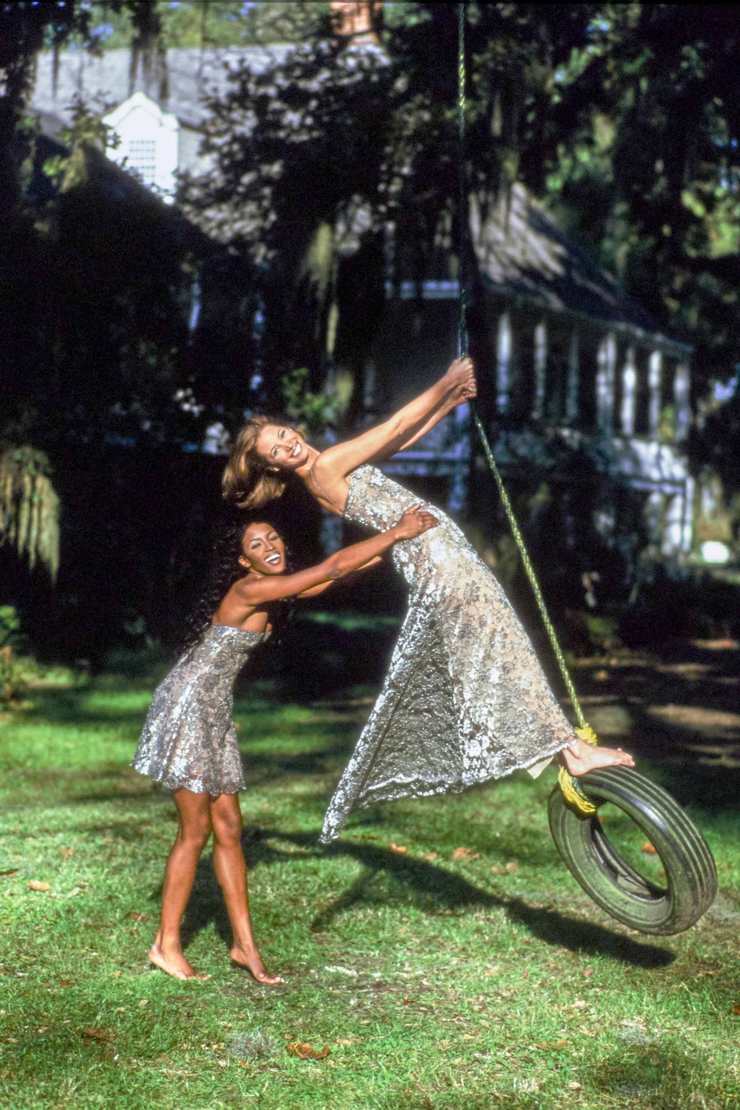 UNITED STATES  FEBRUARY 1  Models Christy Turlington  and Naomi Campbell playing on the grounds of a plantation outside...
