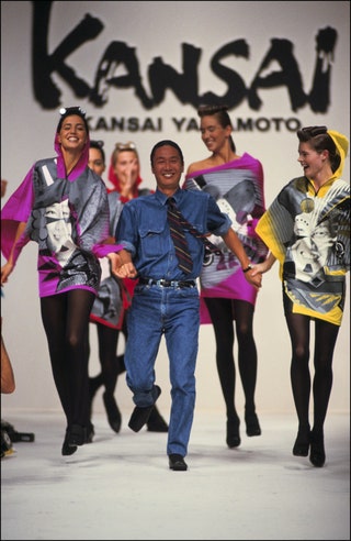 Kansai Yamamoto during the Fashion show ready to wear Spring summer 1991 in Paris France in October 1990.