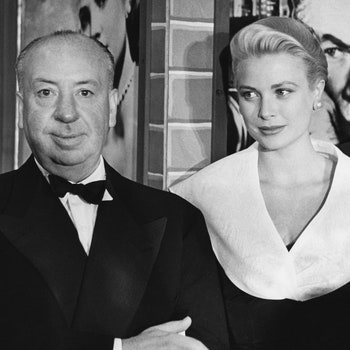 AUGUST 1  Dircetor Alfred Hitchcock actress Grace Kelly and fashion designer Oleg Cassini attend the premiere of the...