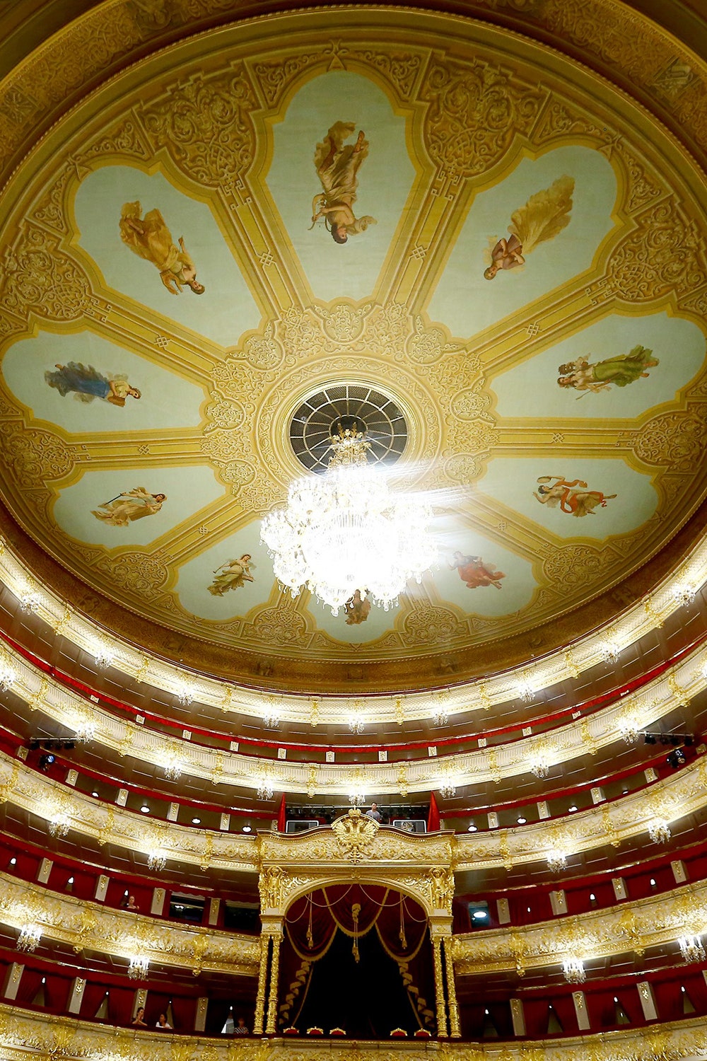 MOSCOW RUSSIA  SEPTEMBER 12 A general view of the historical interior of the Bolshoi Theater during the new theatre...