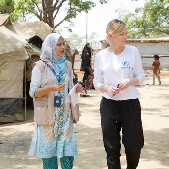 UNHCR Goodwill Ambassador Cate Blanchett meets Rohingya refugees at the UNHCR transit centre Kutupalong refugee...