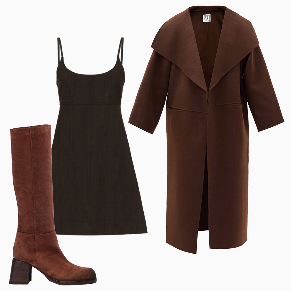 Сапоги Vic Matie 39990 рублей noone.ru платье Ganni 9779 рублей farfetch.com пальто Totême €693 matchesfashion.com