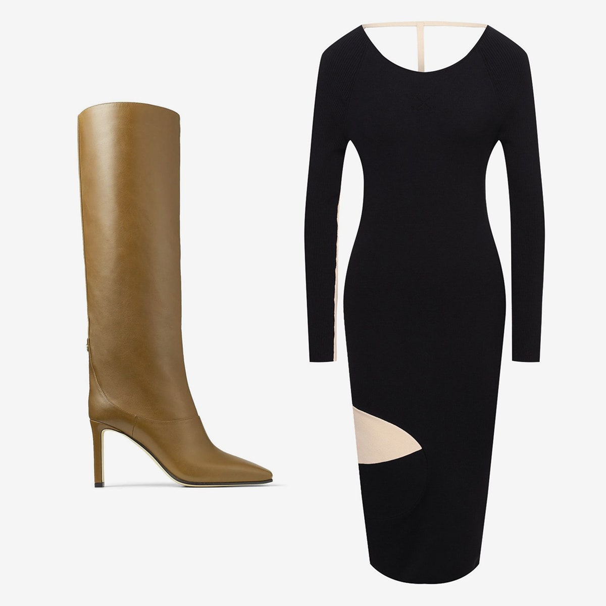 Сапоги Jimmy Choo 106100 рублей farfetch.ru платье OffWhite 154500 рублей tsum.ru