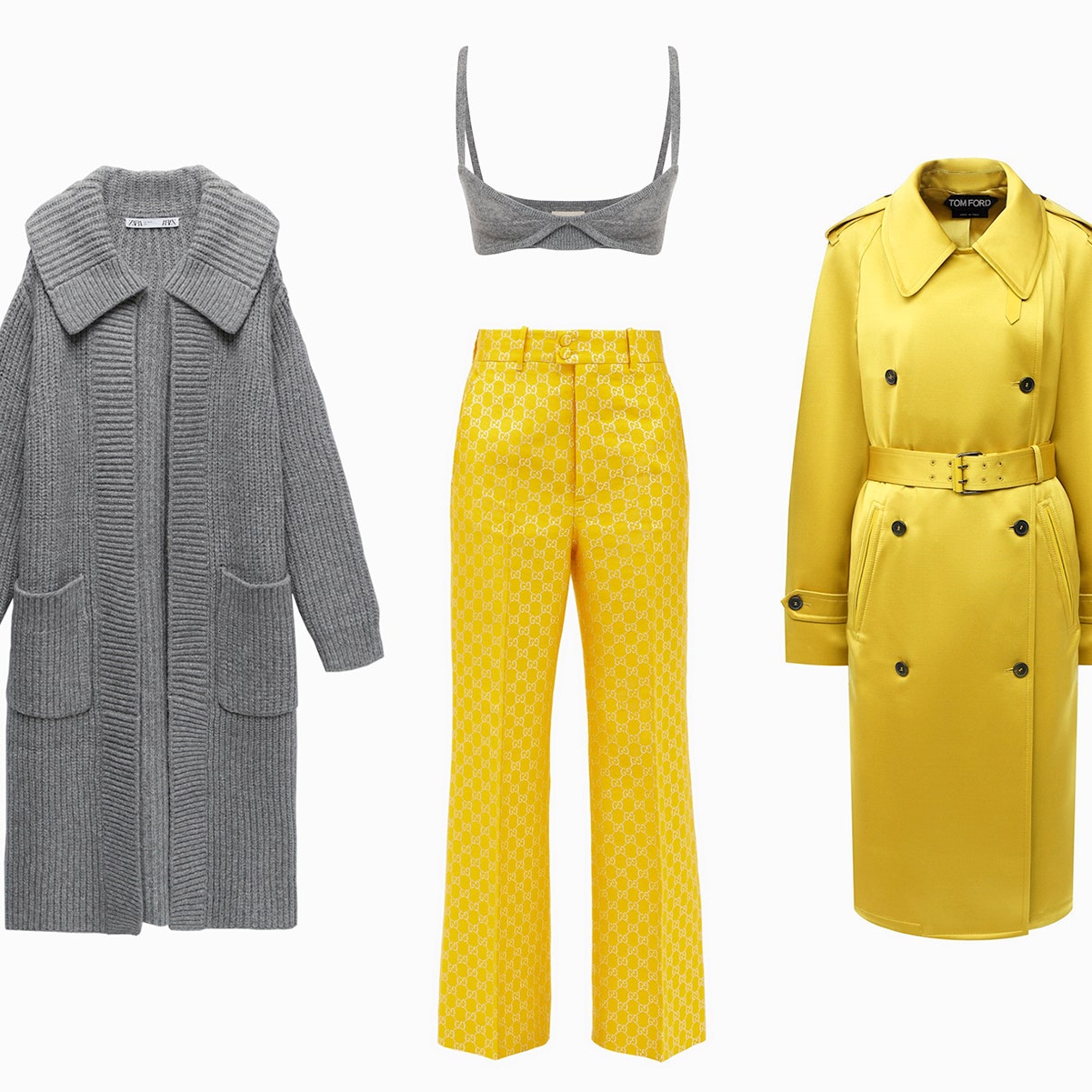 Топы, брюки, юбки и пальто в главных цветах Pantone 2021 &- желтом и сером