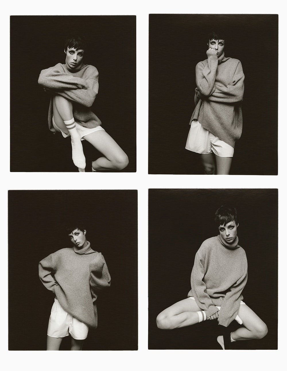На Эди Кэмпбелл шерстяной свитер Raey хлопковые шорты собственность стилиста носки HampM. Vogue Россия январь 2020