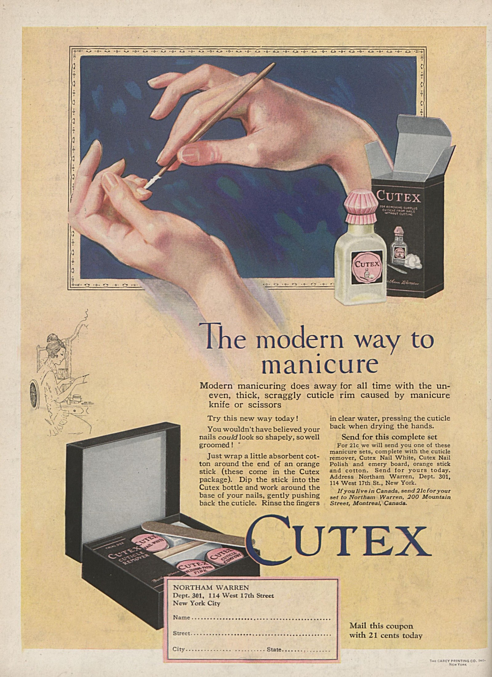Реклама Cutex в Vogue январь 1919