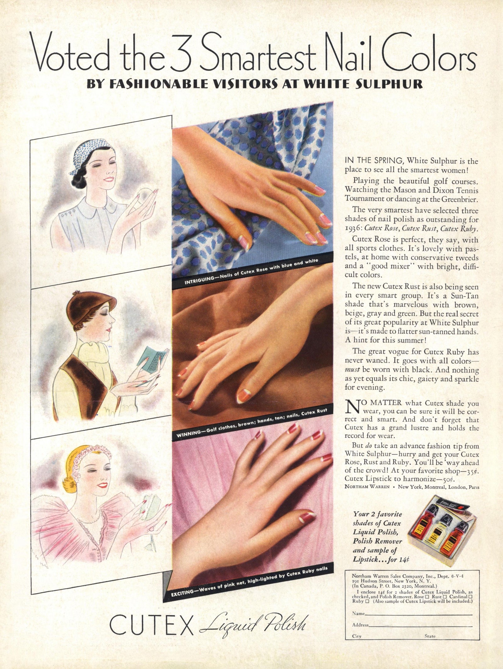 Реклама Cutex в Vogue апрель 1936