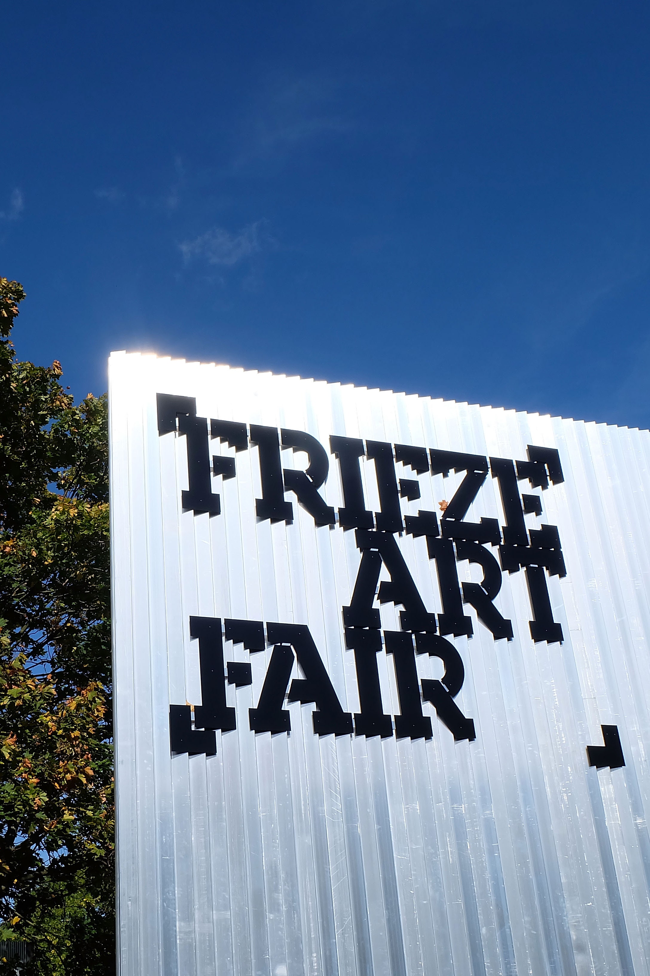 Signage at the entrance to the Frieze Art Fair in Regents Park on October 6 2017 in London.