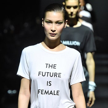 NEW YORK  FEBRUARY 12 Models walking in the finale of the Prabal Gurung FallWinter 2017 collection wore Tshirts with...