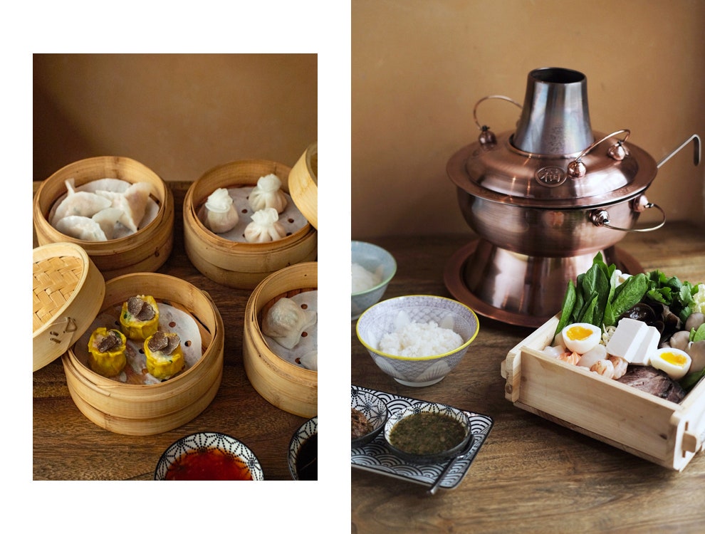Димсамы и китайский самовар с овощами мясом и морепродуктами Lotus Room