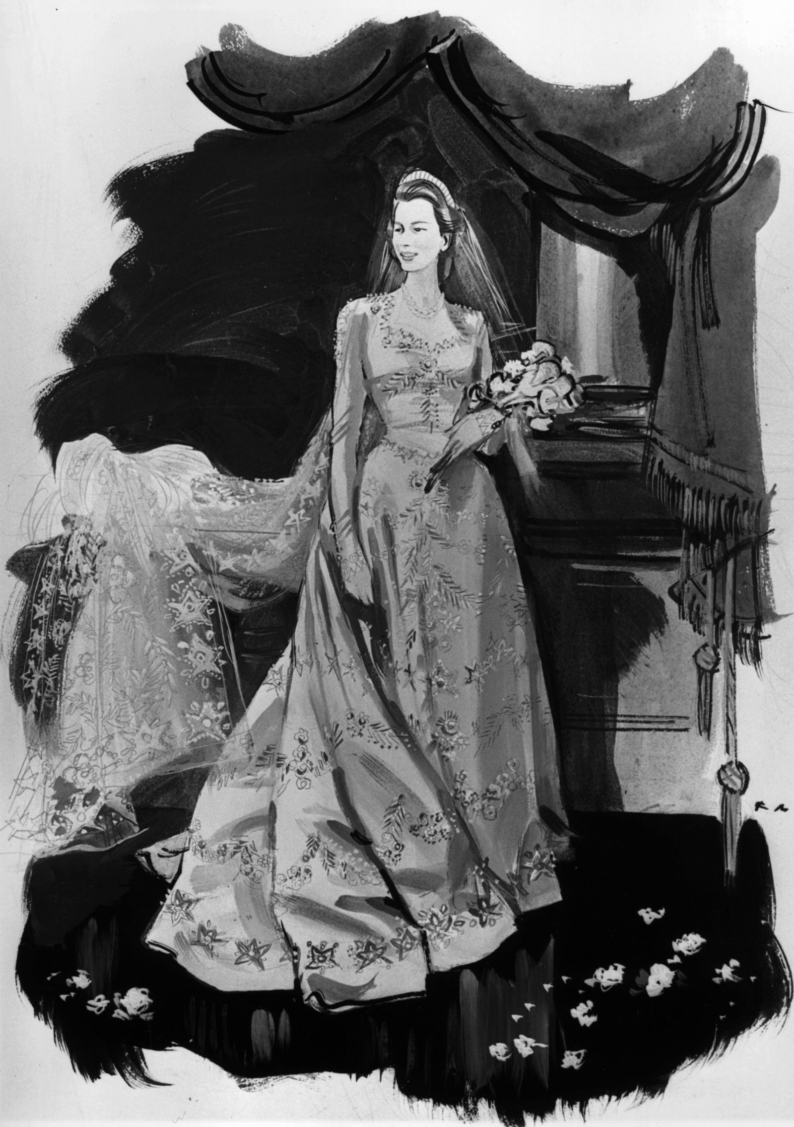Фрэнсис Маршалл. Рисунок свадебного платья принцессы Елизаветы 13 ноября 1947 года