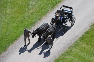 Принц Филипп всю жизнь любил водить экипаж. По его просьбе в начале церемонии два пони принадлежавших ему Балморал Невис...
