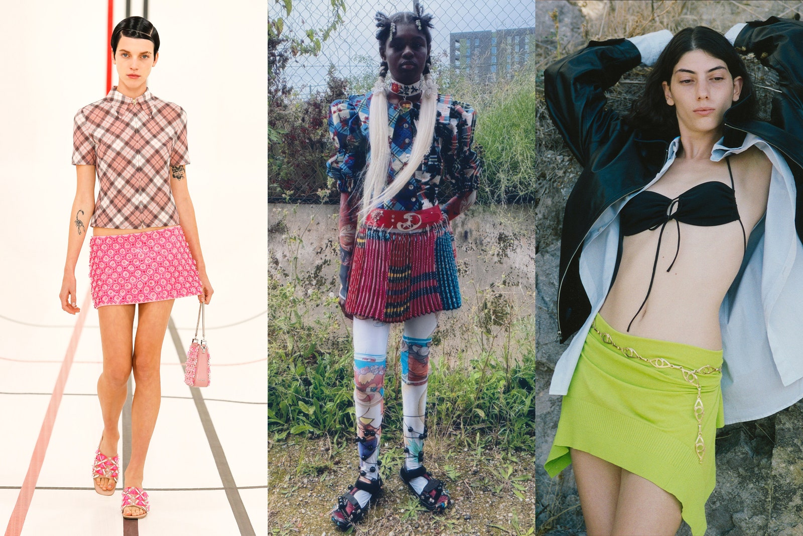 Image may contain Clothing Apparel Skirt Female Human Person Miniskirt Jamie Campbell Bower Woman and Shoe