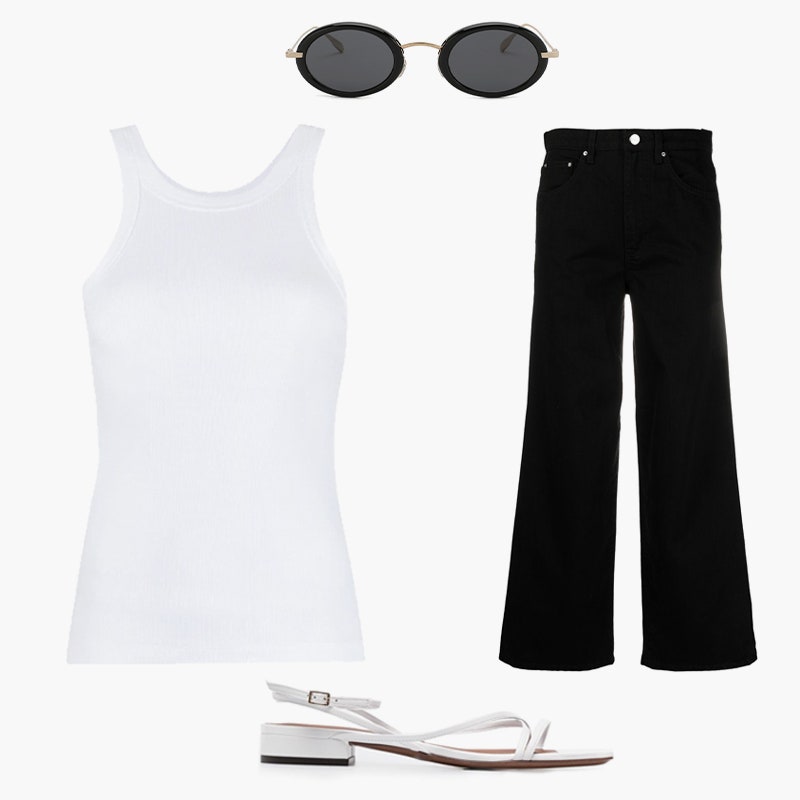 Очки Dior 24800 рублей tsum.ru топ Totême 8226 рублей farfetch.com джинсы Totême 14156 рублей farfetch.com сандалии...