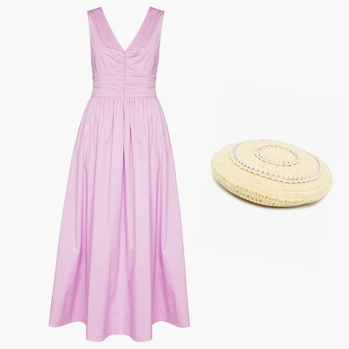 Платье Staud 28064 рубля farfetch.com берет Ganni 7258 рублей farfetch.com