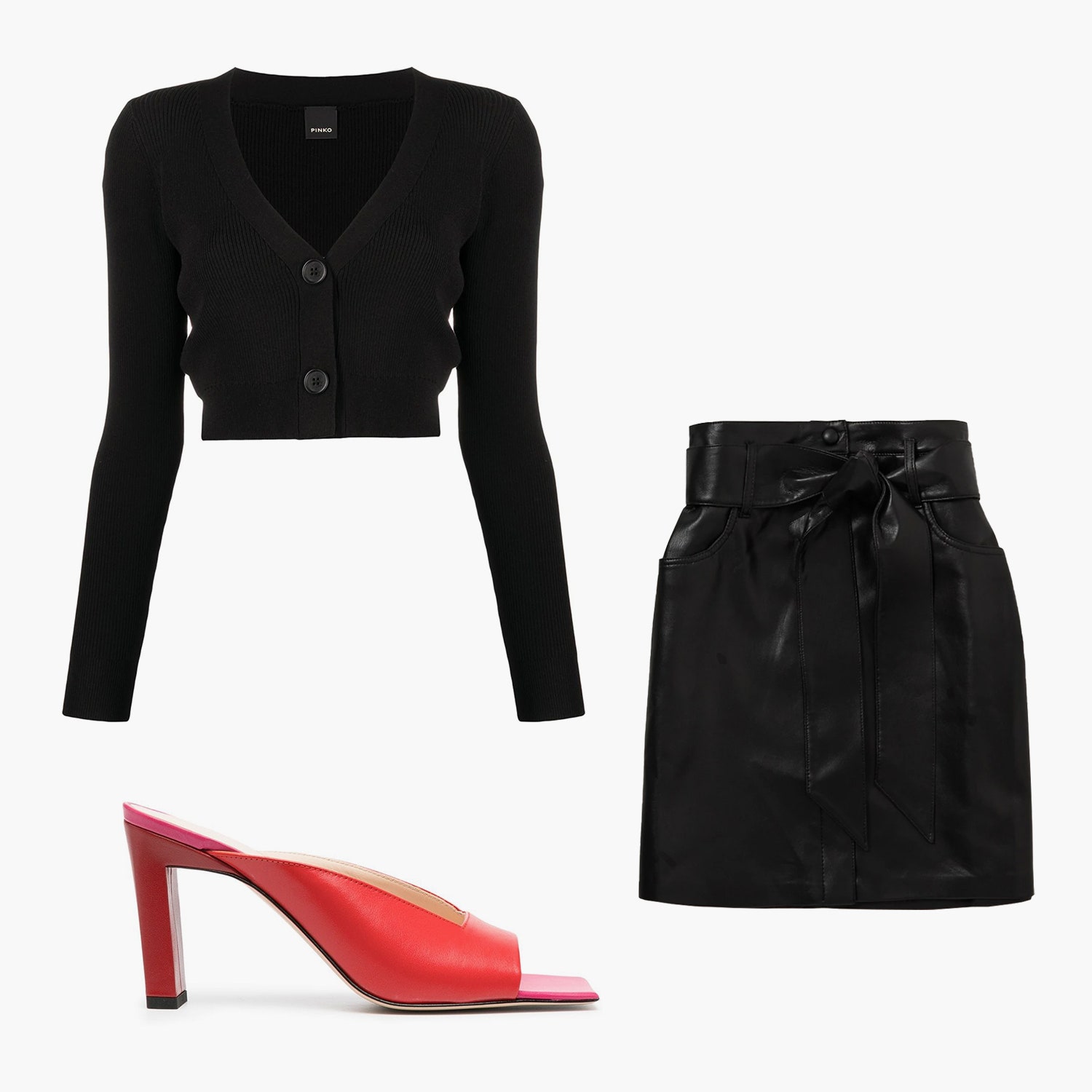 Укороченный кардиган Pinko 6568 рублей farfetch.com миниюбка Nanushka 25015 рублей netaporter.com мюли Wandler 23096...